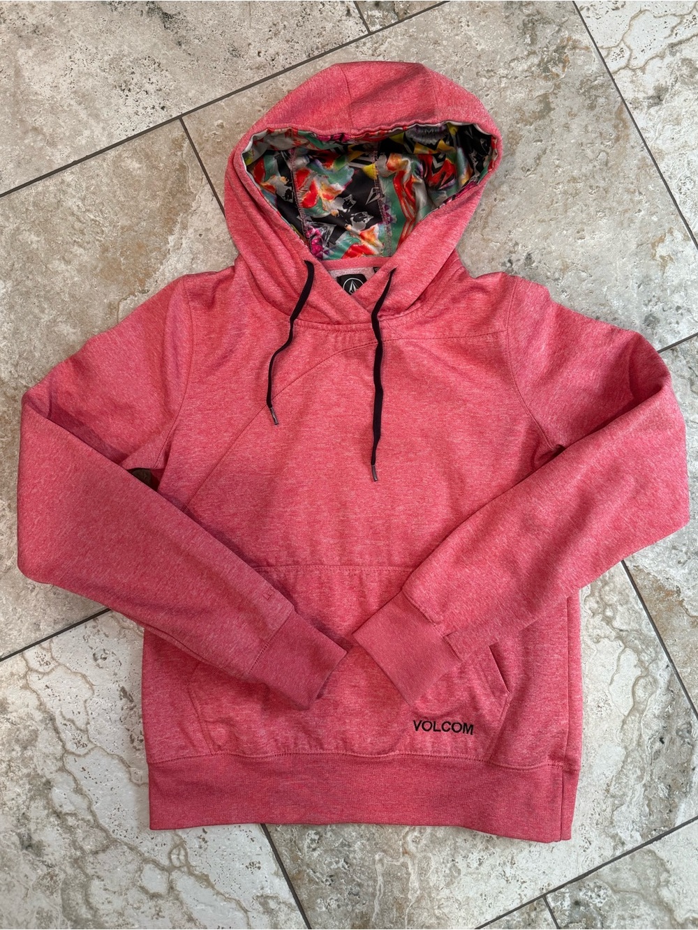 Volcom Womens Crewneck Hoodie with Printed Hood Liner.
